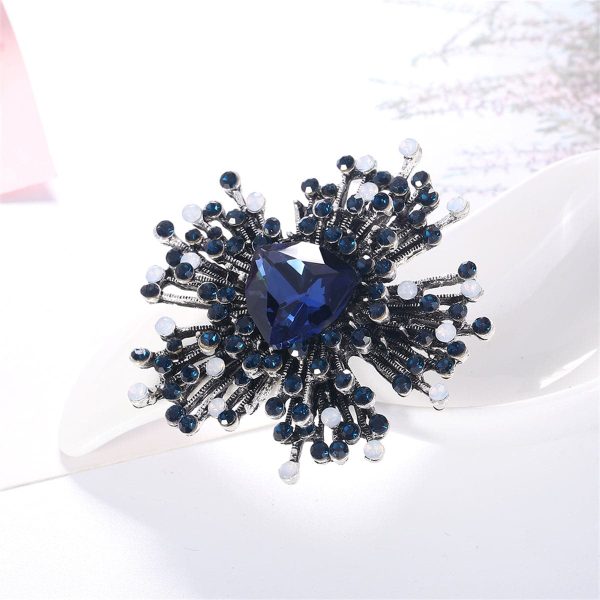 Blue Cubic Zirconia & Silver-Plated Flower Brooch Online Sale