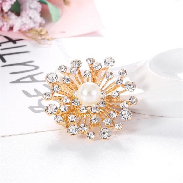 Clear Cubic Zirconia & Pearl 18K Gold-Plated Firework Brooch Online