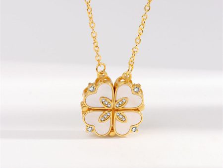 Shell & Cubic Zirconia Clover Heart Pendant Necklace Online Sale