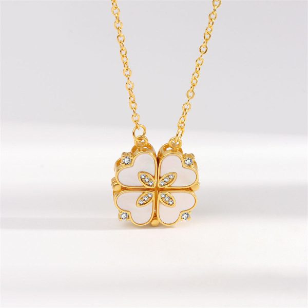 Shell & Cubic Zirconia Clover Heart Pendant Necklace Online Sale