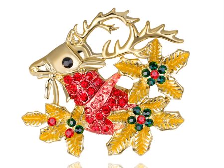 Cubic Zirconia & 18K Gold-Plated Botany Reindeer Brooch Online Sale