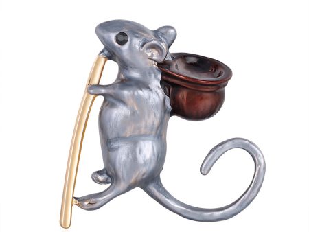 Cubic Zirconia & Enamel 18K Gold-Plated Mouse Brooch Sale