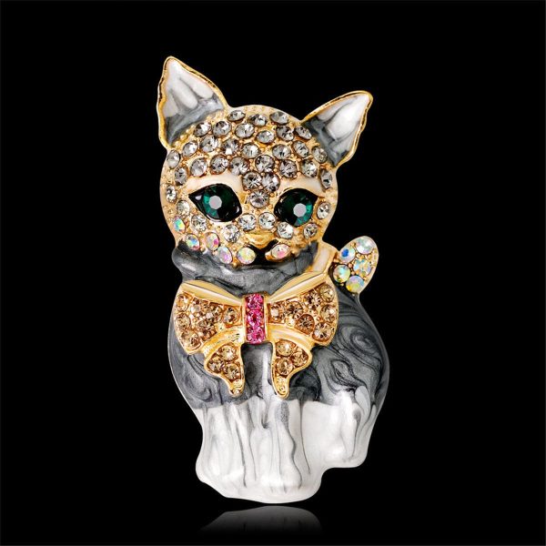 Cubic Zirconia & 18K Gold-Plated Kitty Brooch Hot on Sale