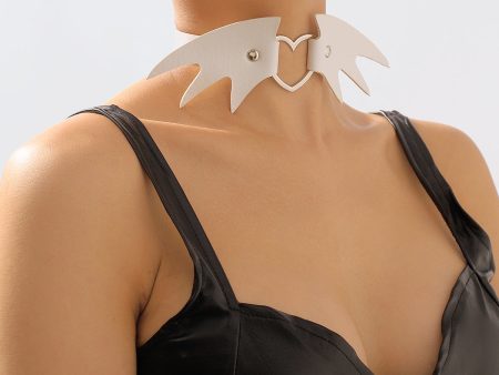 White Polyurethane & Silver-Plated Bat Wing Heart Choker Necklace Cheap