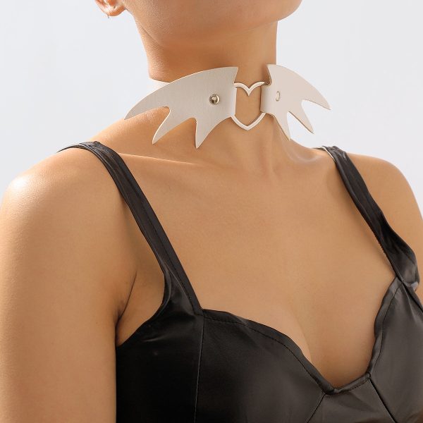 White Polyurethane & Silver-Plated Bat Wing Heart Choker Necklace Cheap