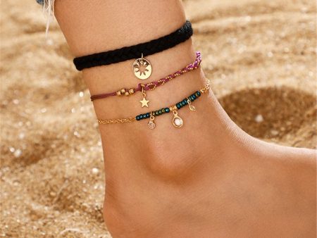 Cubic Zirocnia & 18K Gold-Plated Star Charm Anklet Set Discount