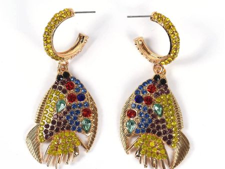 Yellow & Blue Cubic Zirconia Fish Drop Earrings Supply