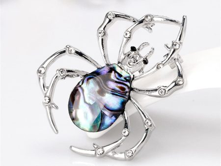 Cubic Zirconia & Abalone Shell Spider Brooch Fashion