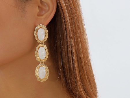 White Enamel & 18K Gold-Plated Textured Oval Trio Drop Earrings on Sale