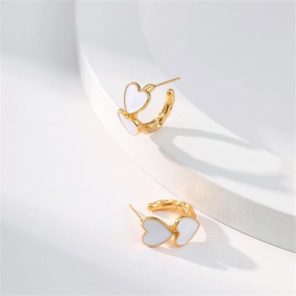 White Enamel & 18K Gold-Plated Heart Huggie Earrings Supply