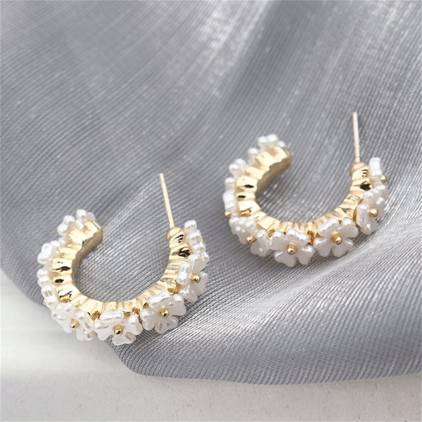 White Acrylic & 18K Gold-Plated Flower Cluster Huggie Earrings For Discount