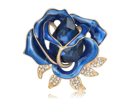 Blue Enamel & Cubic Zirconia 18K Gold-Plated Rose Brooch For Cheap