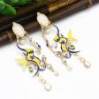 Yellow & Blue Enamel 18K Gold-Plated Fish Drop Earrings For Sale