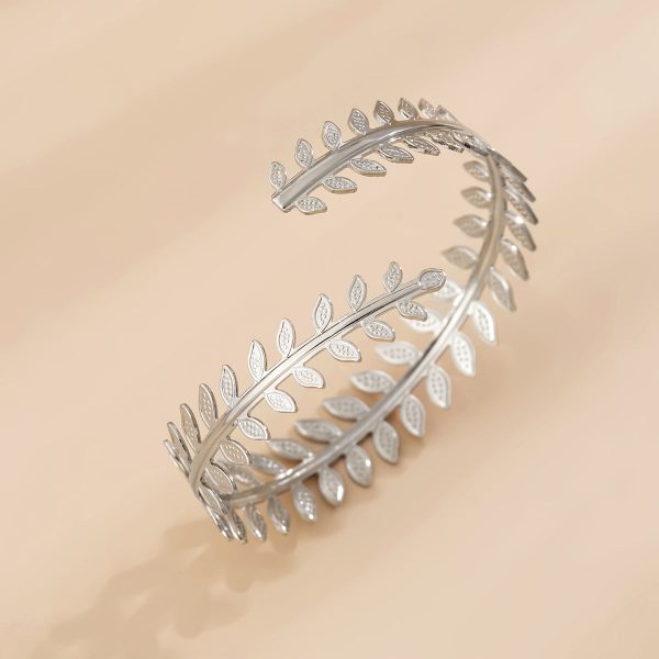 Silver-Plated Leaf Bypass Arm Cuff Online now