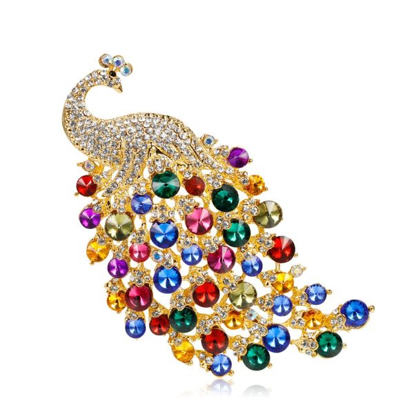 Crystal & Cubic Zirconia Peacock Brooch Fashion