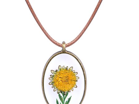 Yellow Mum Oval Pendant Necklace Cheap