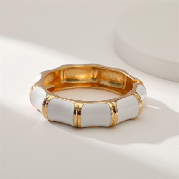 White Enamel & 18K Gold-Plated Bamboo Bangle For Cheap