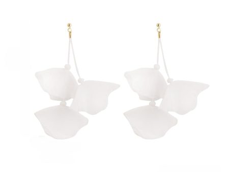 White Polyster & 18K Gold-Plated Three-Petal Drop Earrings For Sale