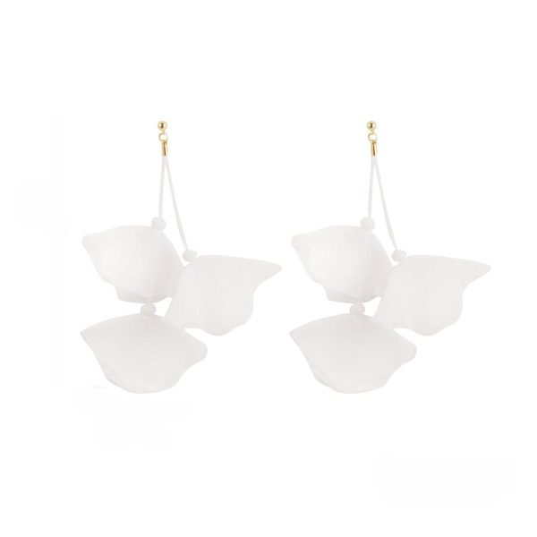 White Polyster & 18K Gold-Plated Three-Petal Drop Earrings For Sale