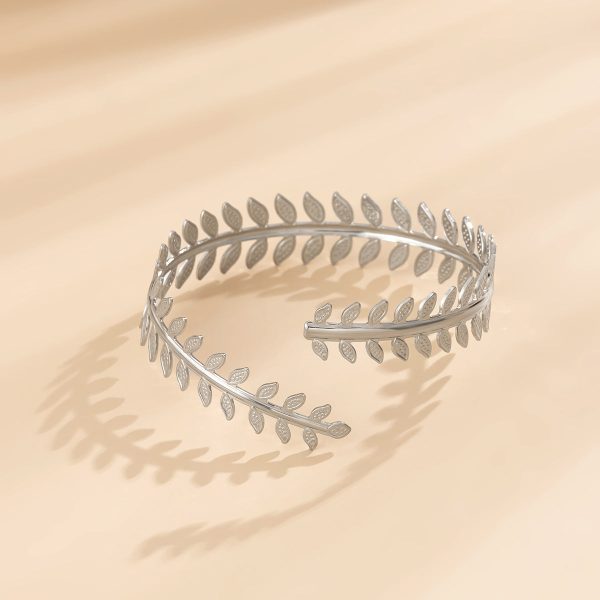 Silver-Plated Leaf Bypass Arm Cuff Online now