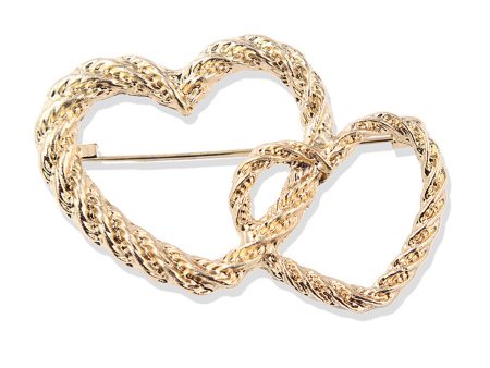 18K Gold-Plated Double Openwork Heart Brooch Discount