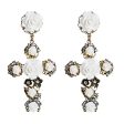 White Resin & Cubic Zirconia Rose Cross Drop Earrings Online Sale