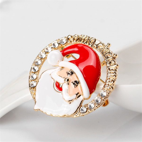 Cubic Zirconia & 18K Gold-Plated Santa Claus Halo Brooch Supply