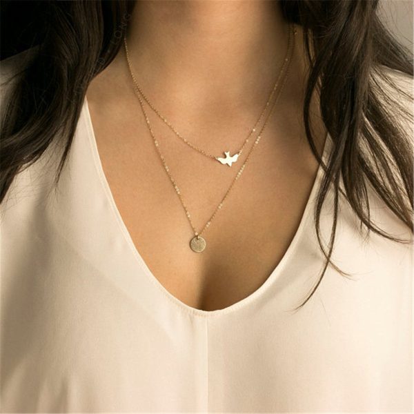 18K Gold-Plated Coin & Bird Layered Pendant Necklace Cheap