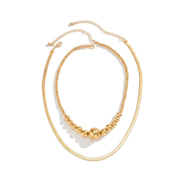 18K Gold-Plated Bead & Herringbone Chain Necklace Set Online