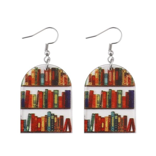 Red & Yellow Bookcase Drop Earrings For Cheap