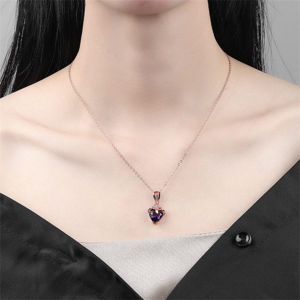 Purple Crystal & Cubic Zirconia Heart Pendant Necklace Online