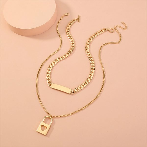 18K Gold-Plated Bar & Heart Lock Necklace Set Online now