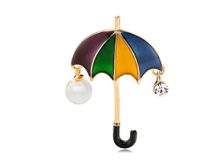 Colored Enamel & Cubic Zirconia Pearl 18K Gold-Plated Umbrella Brooch Discount