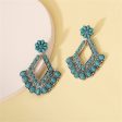 Turquoise & Silver-Plated Floral Rhombus Drop Earrings on Sale