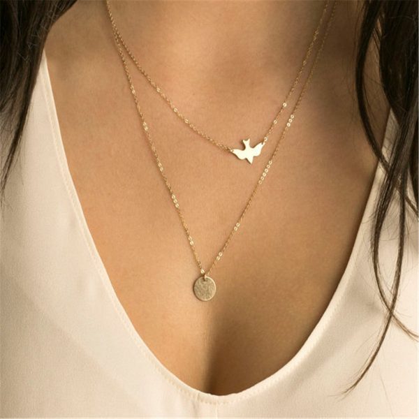 18K Gold-Plated Coin & Bird Layered Pendant Necklace Cheap