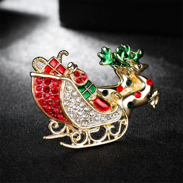 Cubic Zirconia & 18K Gold-Plated Deer & Sled Brooch Online Sale