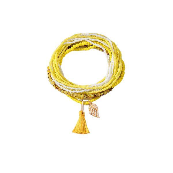 Yellow Howlite & Quartz 18K Gold-Plated Tassel Stretch Anklet Supply