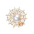 Clear Cubic Zirconia & Pearl 18K Gold-Plated Spider Web Brooch Online now