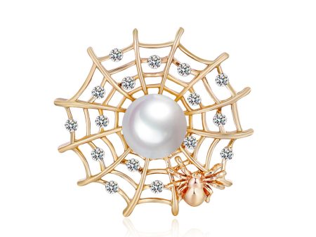 Clear Cubic Zirconia & Pearl 18K Gold-Plated Spider Web Brooch Online now