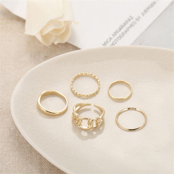 18K Gold-Plated Cable Chain Open Ring Set Online now