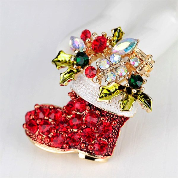 Cubic Zirconia & 18K Gold-Plated Stocking Brooch Supply