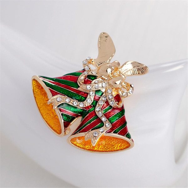 Cubic Zirconia & 18K Gold-Plated Christmas Bells Brooch Online now