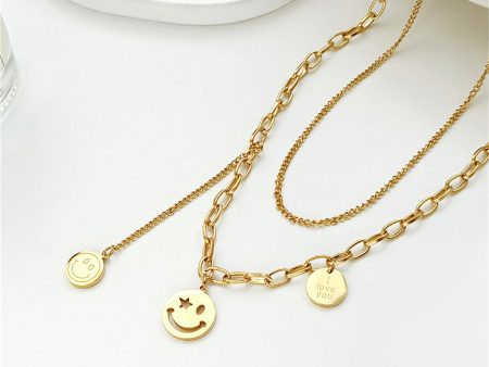 18K Gold-Plated  I Love You  Smiley Drop Layered Necklace For Sale