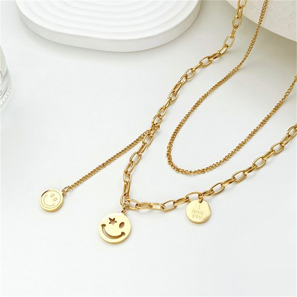 18K Gold-Plated  I Love You  Smiley Drop Layered Necklace For Sale