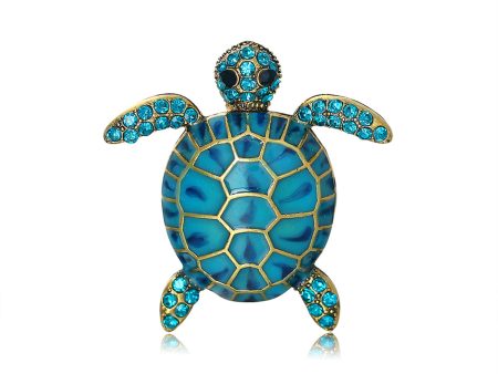 Blue Cubic Zirconia & Enamel 18K Gold-Plated Turtle Brooch Discount