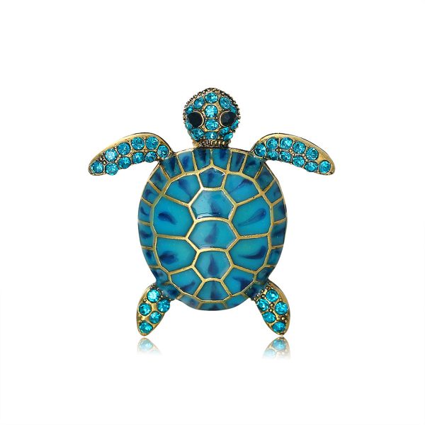 Blue Cubic Zirconia & Enamel 18K Gold-Plated Turtle Brooch Discount