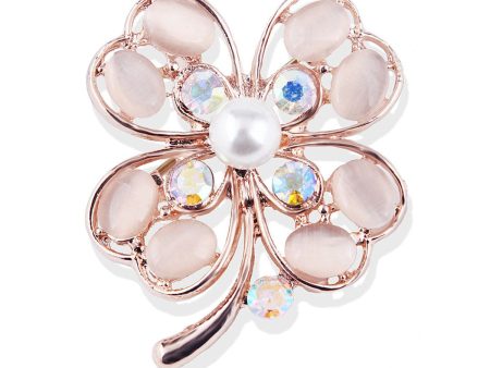 Cateye & Pearl Cubic Zirconia 18K Gold-Plated Clover Brooch Cheap