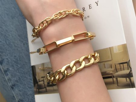 18K Gold-Plated Curb & Cable Chain Bracelet Set Fashion