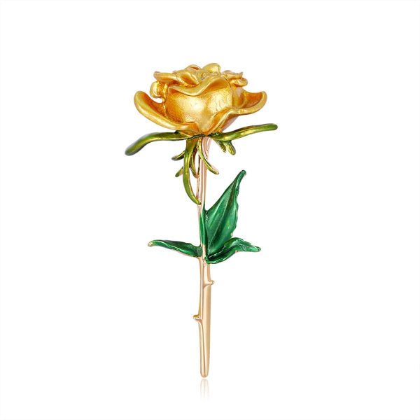 Yellow Enamel & 18K Gold-Plated Rose Brooch Supply