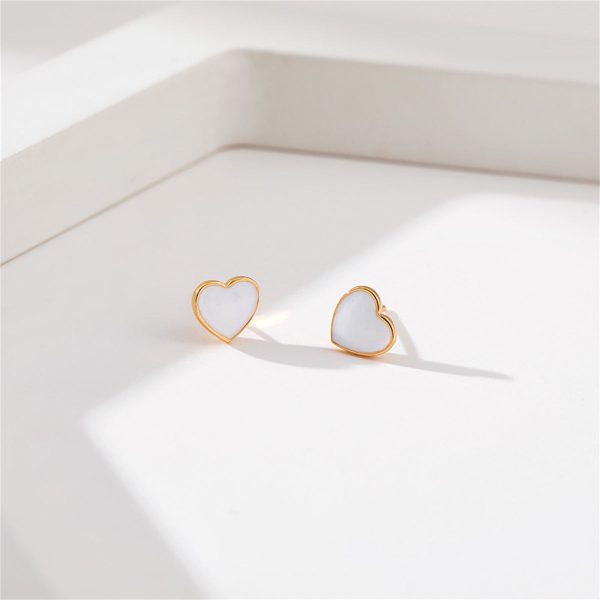 White Enamel & 18K Gold-Plated Heart Stud Earrings Online